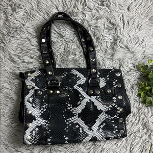 Hammitt Black and White Brentwood python snakeskin Studded Handbag